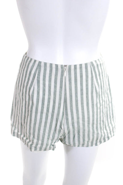 L'Academie Women's Cotton High Rise Striped Mini Shorts Green Size S