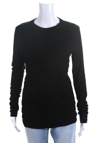 Bailey 44 Womens Pleated Zig Zag Crew Neck Long Sleeved Blouse Black Size M