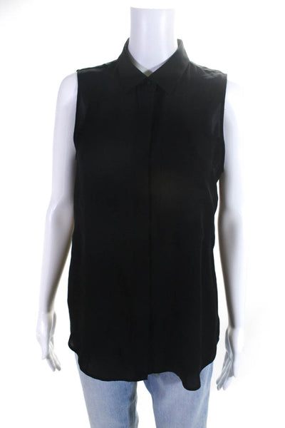 Theory Womens 100% Silk Collared Button Down Sleeveless Tank Blouse Black Size M