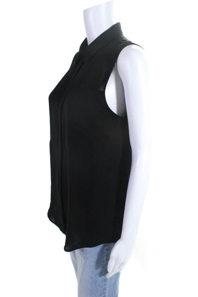 Theory Womens 100% Silk Collared Button Down Sleeveless Tank Blouse Black Size M