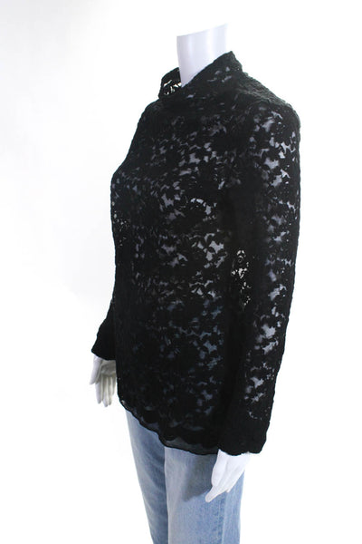 BCBG Max Azria Womens Floral Lace High Neck Long Sleeved Blouse Black Size L