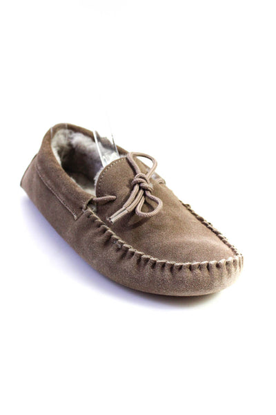 Draper of Glastonbury Womens Taupe Shearling Lined Moccasin Slippers Size 6
