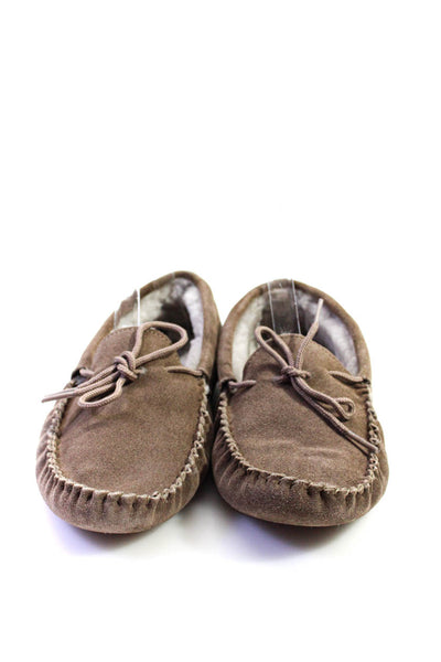 Draper of Glastonbury Womens Taupe Shearling Lined Moccasin Slippers Size 6