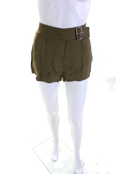 ALC Women's Pleated High Rise Belted Mini Short Green Size 0