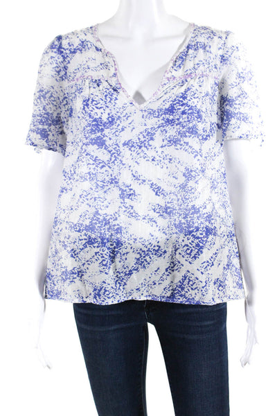 Twelfth Street by Cynthia Vincent Womens Cotton Blend Blouse Top Blue Size S