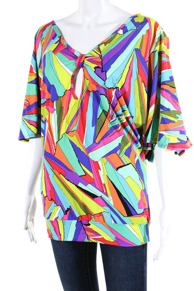 Trina Turk Womens Abstract Print Cut Out Cold Shoulder Blouse Top Multicolor XS