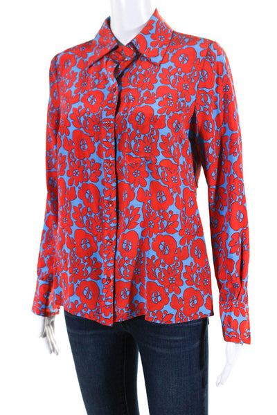 Tracy Reese Womens Silk Floral Print Long Sleeve Button Up Blouse Top Red Size 2