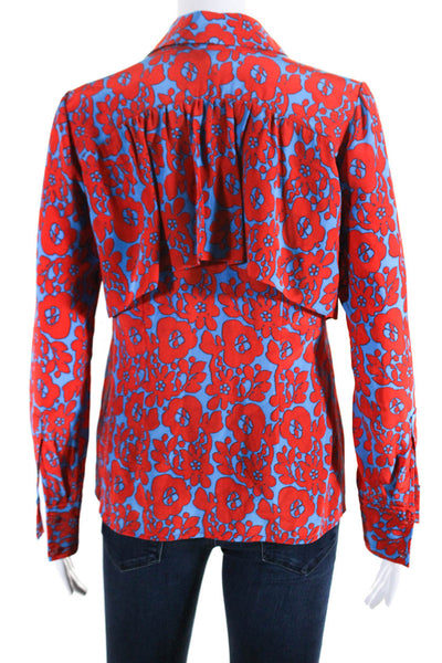 Tracy Reese Womens Silk Floral Print Long Sleeve Button Up Blouse Top Red Size 2
