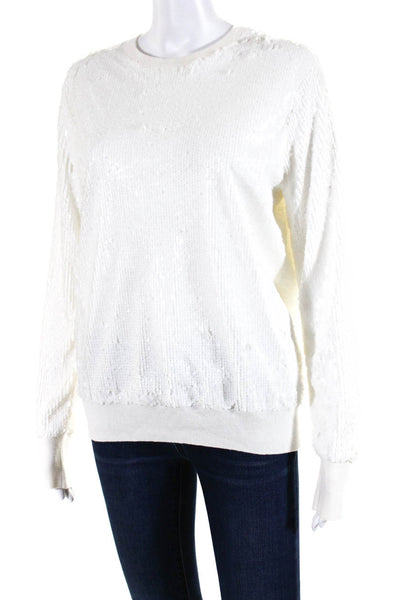 Equipment Femme Womens Knit Sequin Round Neck Pullover Top White Size M