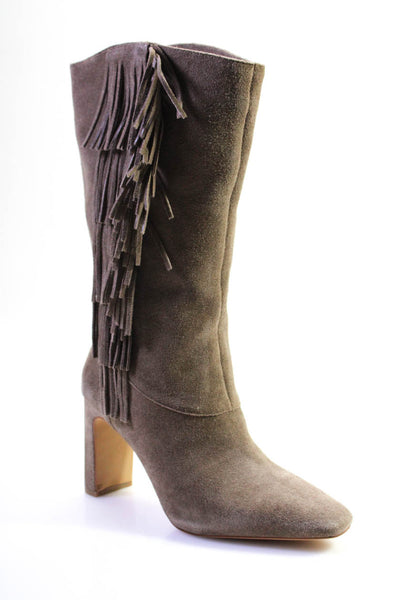Vince Camuto Womens Slip On Block Heel Fringe Knee High Boots Brown Suede Size 9