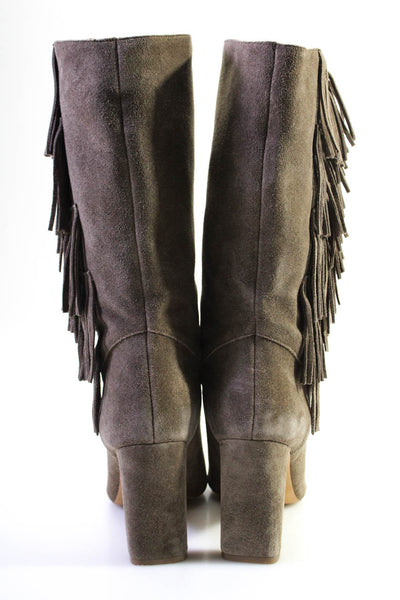 Vince Camuto Womens Slip On Block Heel Fringe Knee High Boots Brown Suede Size 9