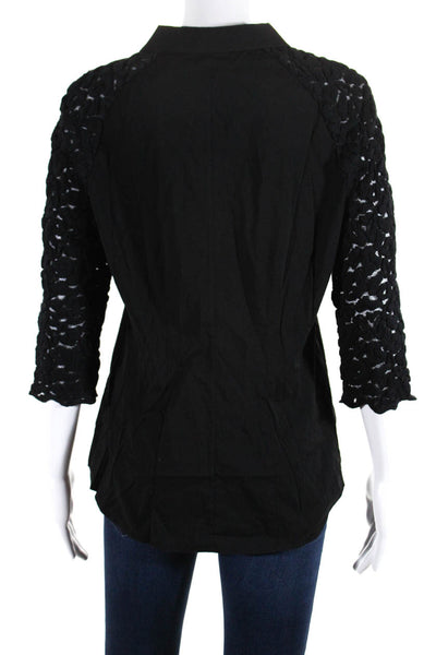 Lafayette 148 New York Womens Lace 3/4 Sleeved Button Down Shirt Black Size 6