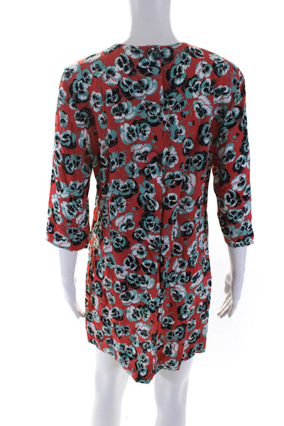 Marni Womens Floral Print Round Neck Long Sleeve Mini Dress Orange Size M