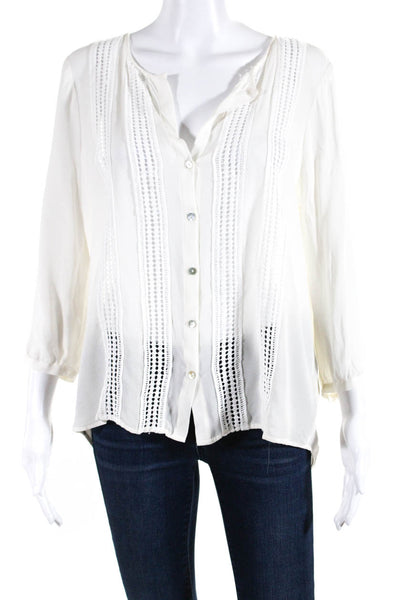 L'Agence Womens 100% Silk Long Sleeved Sheer Button Down Shirt Cream Size L
