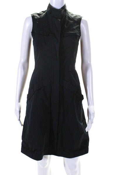 Derek Lam Womens Button Front Sleeveless Crew Neck Shift Dress Black Size 2