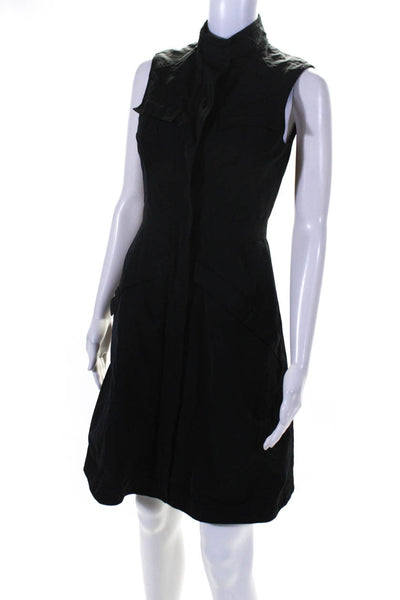 Derek Lam Womens Button Front Sleeveless Crew Neck Shift Dress Black Size 2