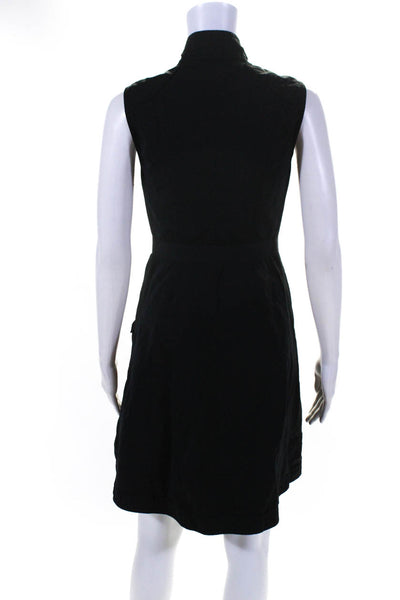 Derek Lam Womens Button Front Sleeveless Crew Neck Shift Dress Black Size 2