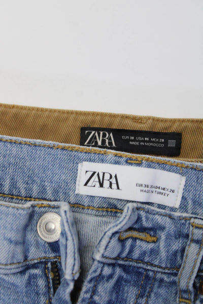 Zara Women's Midrise Light Wash Distress Straight Leg Denim Pant Size 4 Lot 2