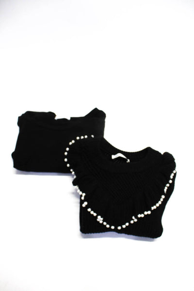 Zara Womens Mock Neck Faux Pearl Ruffle Sweater Black Size Medium Lot 2
