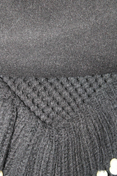 Zara Womens Mock Neck Faux Pearl Ruffle Sweater Black Size Medium Lot 2