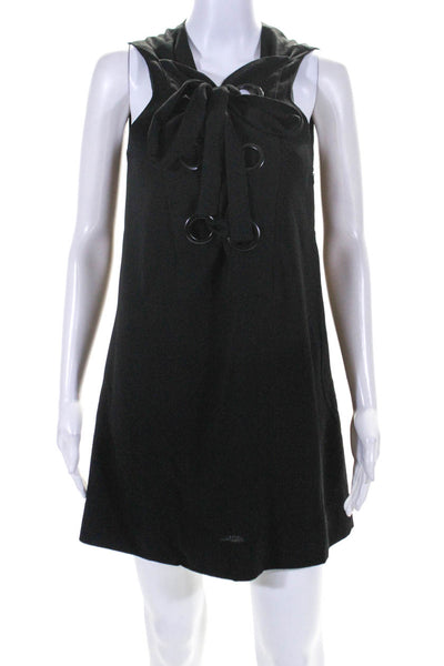 English Factory Womens Lace Up Sleeveless Crepe Shift Dress Black Size Medium