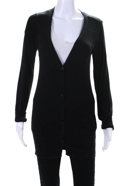 Splendid Womens Long V Neck Button Up Cardigan Sweater Black Size Medium