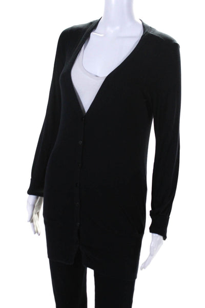 Splendid Womens Long V Neck Button Up Cardigan Sweater Black Size Medium