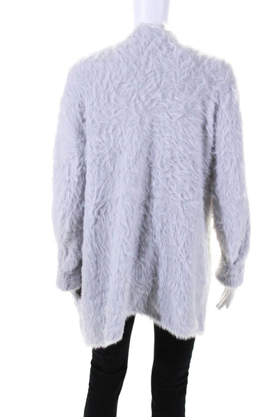 Free People Womens Long Open Front Chenille Fuzzy Cardigan Sweater Gray Medium