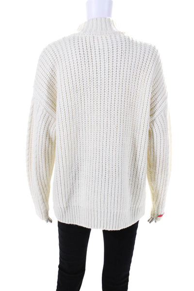 Line And Dot Womens Cable Knit Fringe Turtleneck Sweater Ivory Size Medium