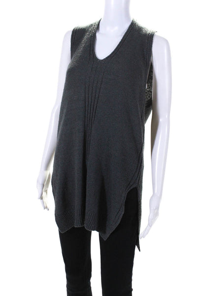 ASTR Womens Keyhole Mock Neck Sleeveless Side Split Sweater Gray Size Medium