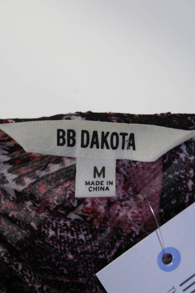 BB Dakota Womens Geometric Long Sleeve Y Neck Top Blouse Red Burgundy Medium