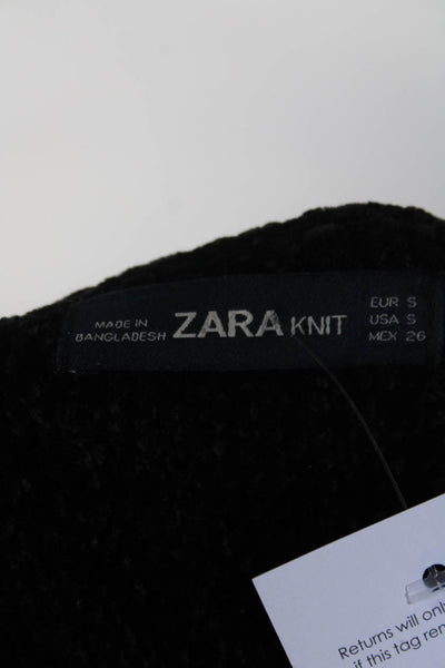 Zara Womens Boat Neck Chenille Dolman Sleeve Sweater Black Size Medium