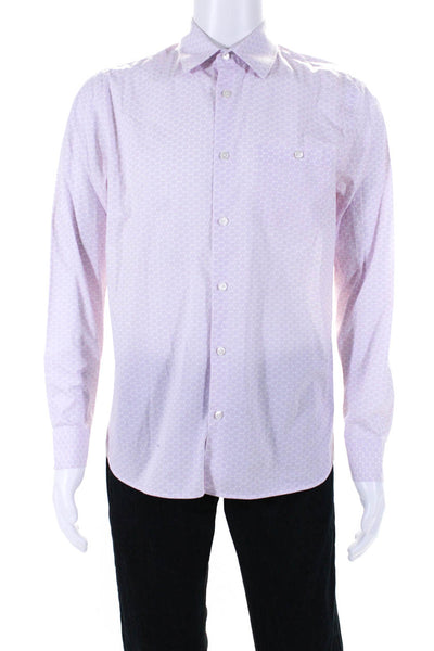 Ted Baker London Mens Geometric Print Collared Button Up Shirt Pink Size 3