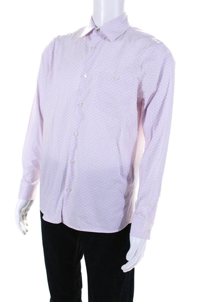 Ted Baker London Mens Geometric Print Collared Button Up Shirt Pink Size 3