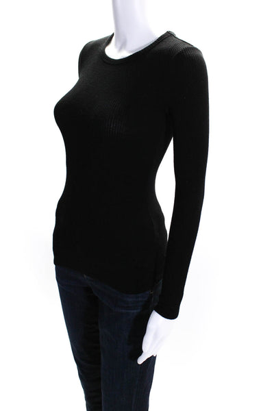 Sablyn Womens Black Ribbed Knit Crew Neck Long Sleeve Shirt Top Size XS