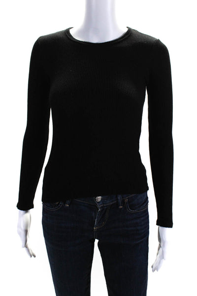 Sablyn Womens Black Crew Neck Long Sleeve Ribbed Knit Shirt Top Size XS