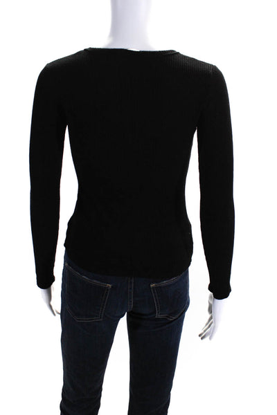 Sablyn Womens Black Crew Neck Long Sleeve Ribbed Knit Shirt Top Size XS
