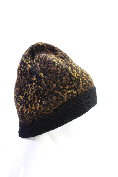 Saint Laurent Womens Brown Black Printed Beanie Hat Size M