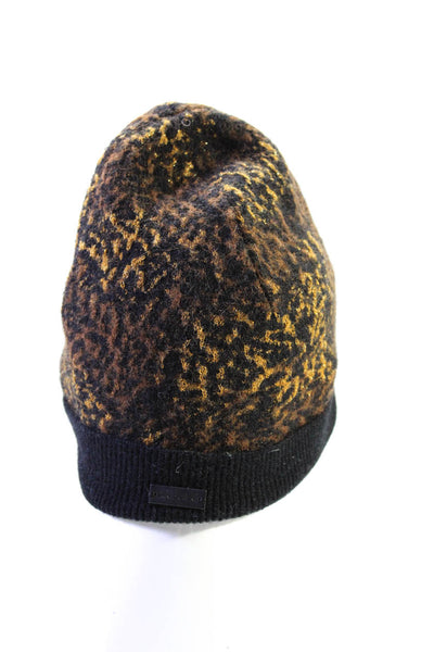 Saint Laurent Womens Brown Black Printed Beanie Hat Size M