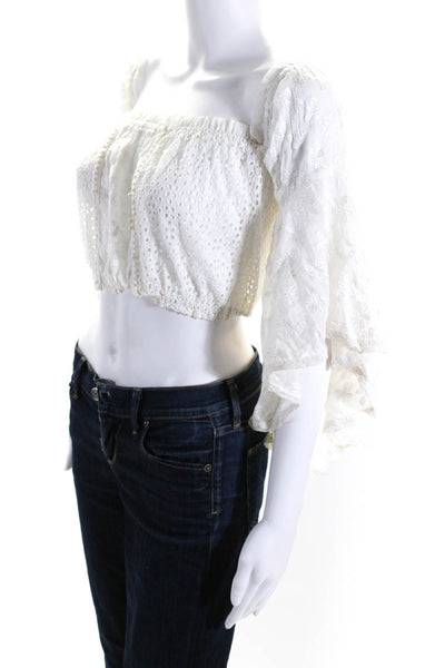 Sunday Tropez Womens Eyelet Off The Shoulder Crop Top Blouse White Size OS