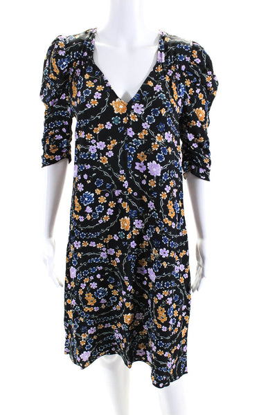 See by Chloe Womens Floral Print Pleated Short Sleeve Dress Black Size EUR36