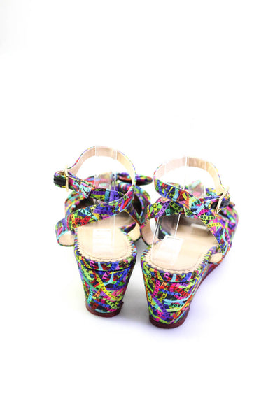 Charlotte Olympia Womens Striped Bow Buckled Wedge Heels Multicolor Size EUR37