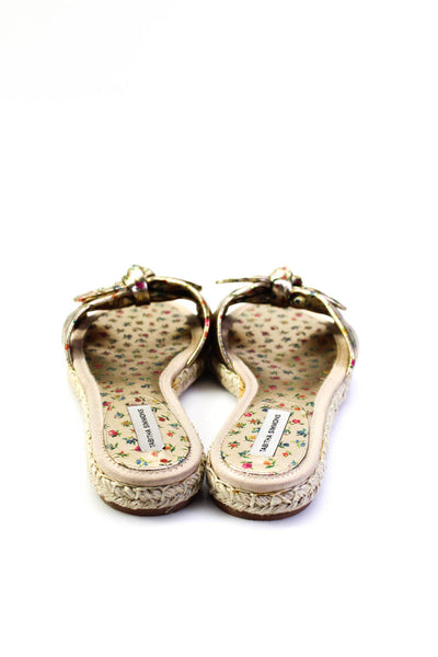 Tabitha Simmons Womens Floral Print Tied Knot Slip-On Sandals Gold Size EUR37.5