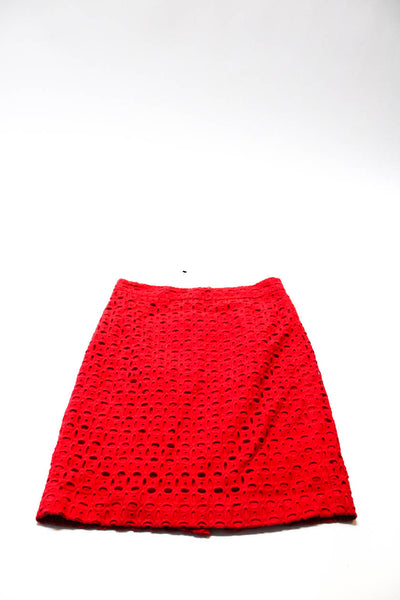 J Crew Womens Red Cotton Lace Zip Back Knee Length Pencil Skirt Size 2 0 lot 2