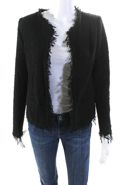 IRO Womens Black Cotton Textured Open Long Sleeve Cardigan Sweater Top Size 34
