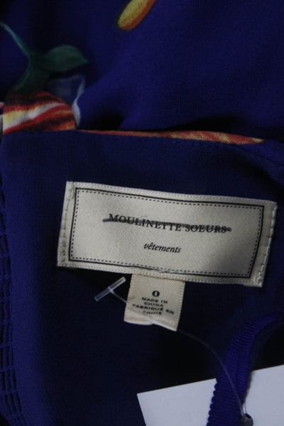 Moulinette Soeurs Anthropologie Womens Flora Print Zipped Dress Blue Size 0