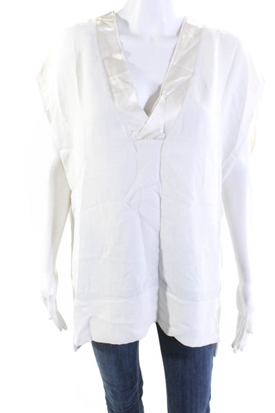 Vince Womens Textured Sleeveless V-Neck High Low Lined Blouse Top White Size L
