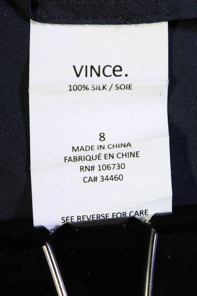 Vince Womens 100% Silk V Neck Sleeveless Tank Blouse Navy Blue White Size 8