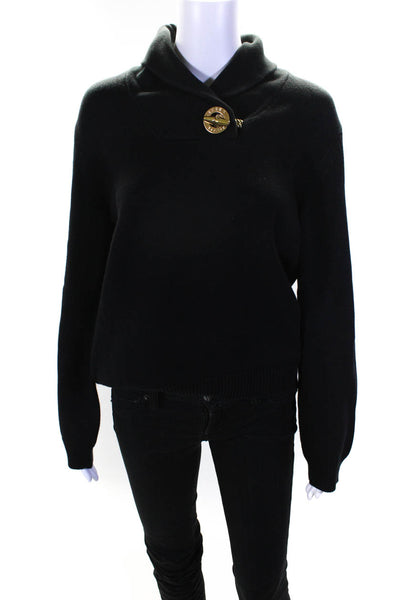 Lauren Ralph Lauren Womens Toggle High Neck Knit Sweater Black Gold Tone Size XL