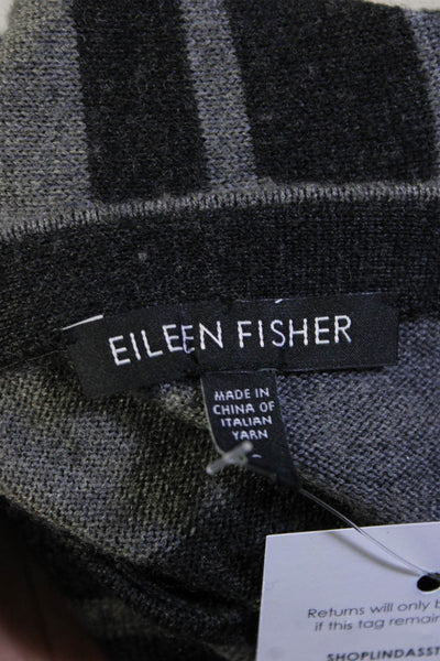 Eileen Fisher Womens Merino Wool Striped Round Neck Pullover Sweater Gray Size S